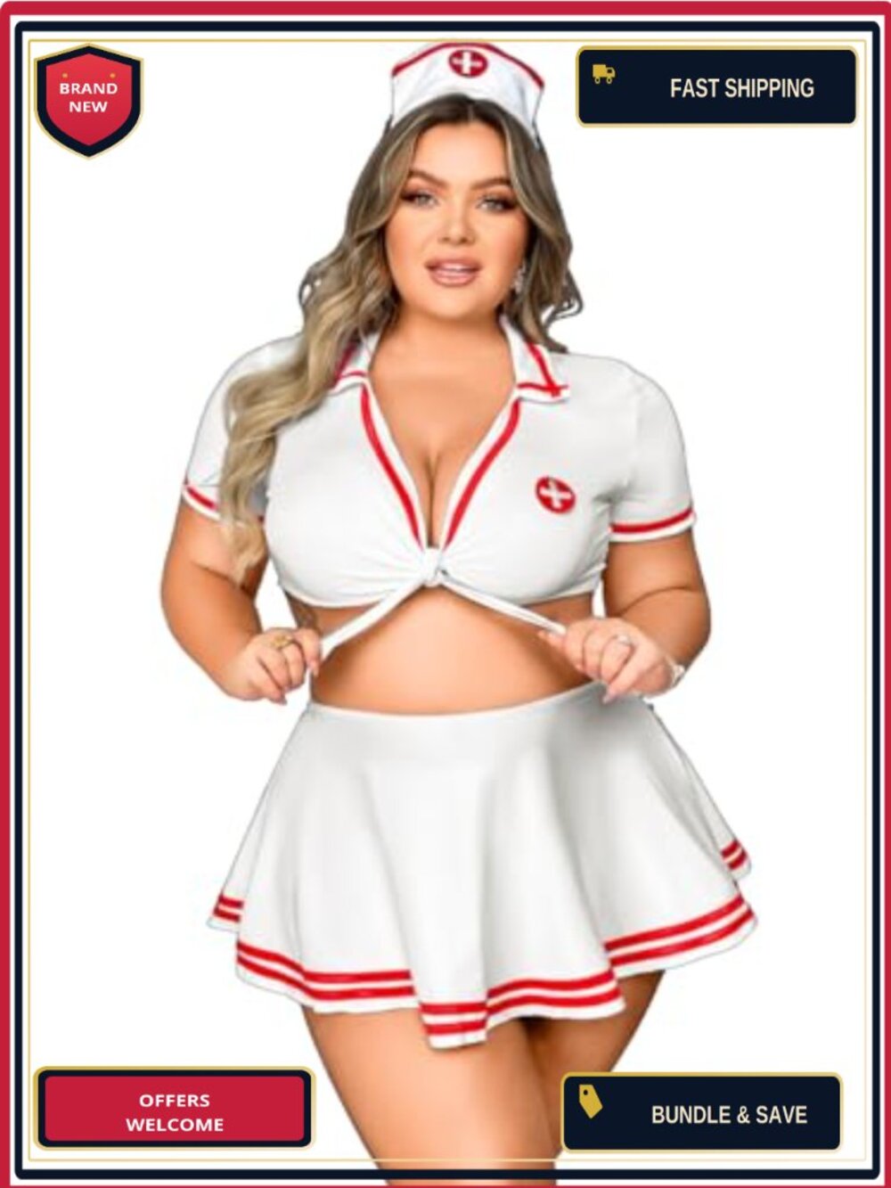 Plus Size Nurse Costume 4 Piece Cosplay Outfit Curvy Women Halloween